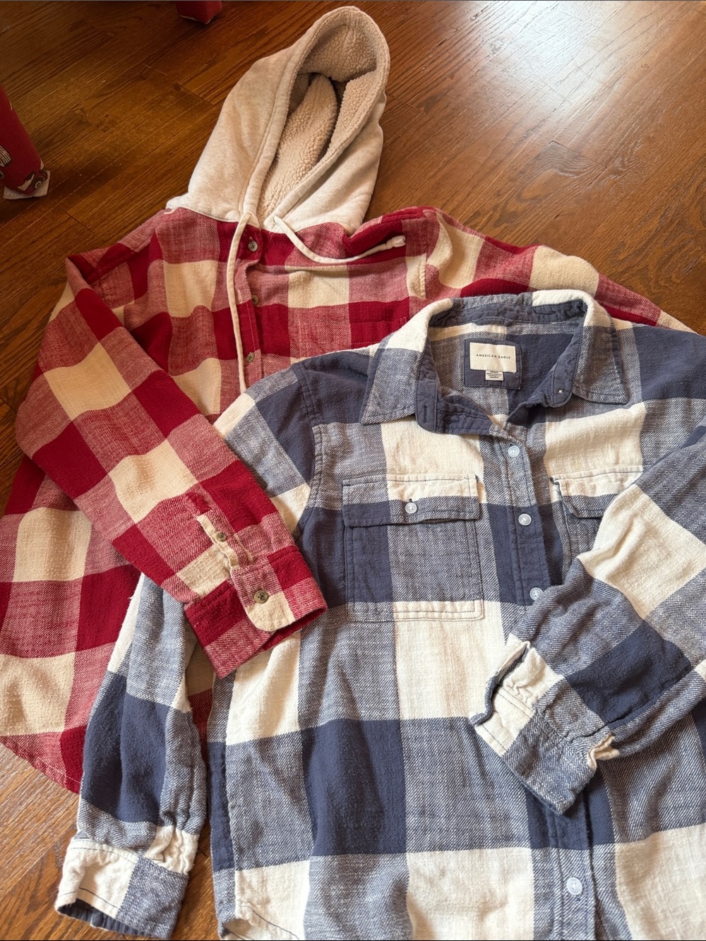 American eagle plaid large checkered flannel bundle of 2 - size M - one w/ hood